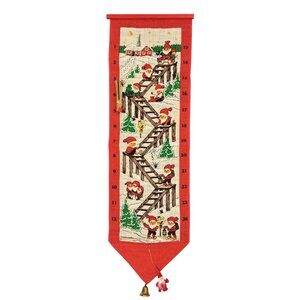 Vintage Christmas Advent Calendar Wall Hanging Jute Elf Bell Tomte Swedish Decor